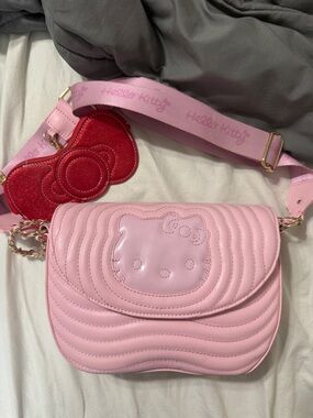 Danielle Nicole Pink Hello Kitty Quilted Crossbody with Red Bow Coin Pouch